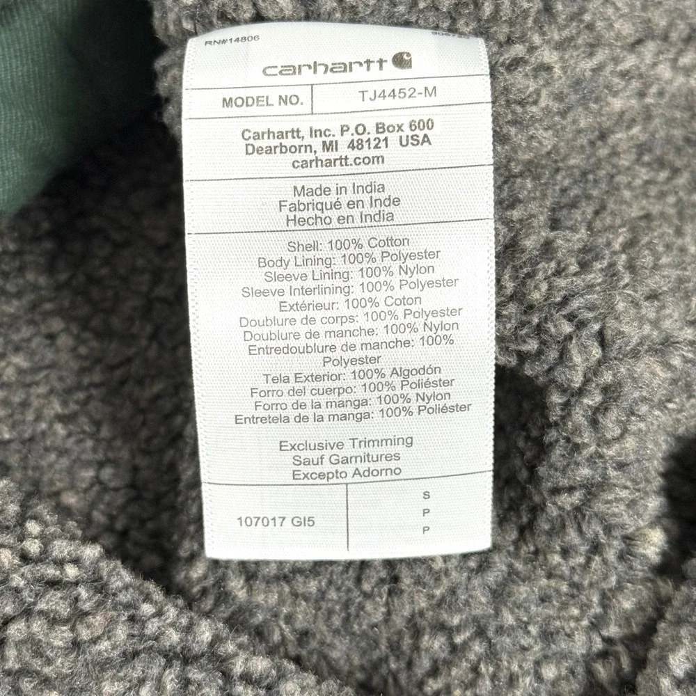 Carhartt TJ4452 Green Plaid Sherpa Lined Flannel Shirt Jacket Sz S NWT